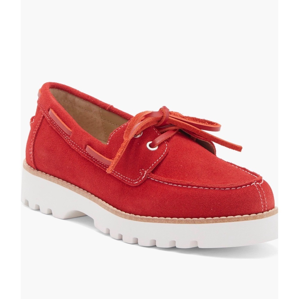 Donald Pliner Lillith boat shoes red suede upper and white platform sole NEW 6